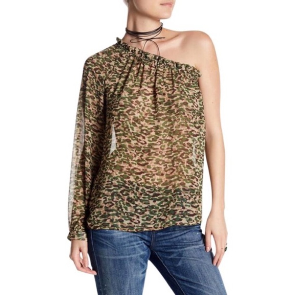 RO & DE SHEER ONE-SHOULDER BLOUSE TOP